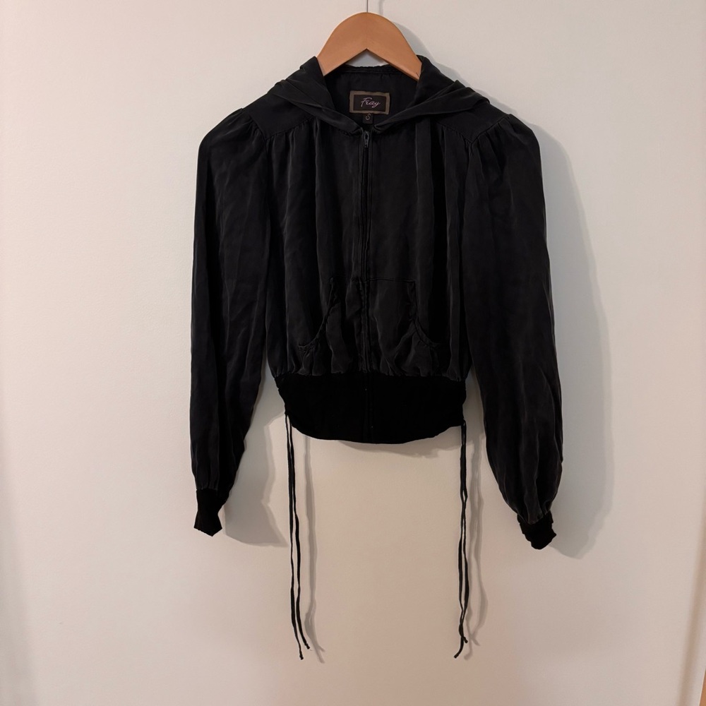 FRAY Black 100% Silk Cropped Jacket Size Small